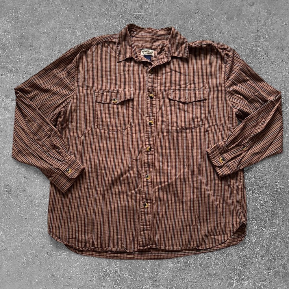 Magellan Sportswear Mens XXL Brown Plaid Cotton Button Up Shirt Long Sleeve